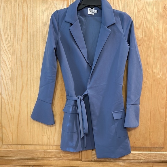 Princess Polly Blue Wrap Blazer Dress Long Sleeve Tie Waist - Picture 2 of 10